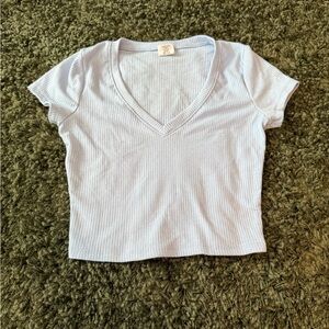 Light Blue V-Neck Ribbed Women's Tee